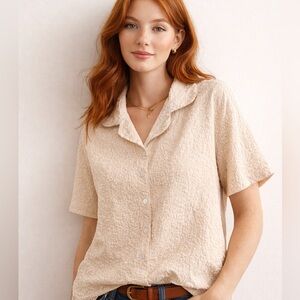 Vintage Silk Textured Short Sleeve Blouse